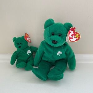 Ty Shamrock Green Bear Plush Duo